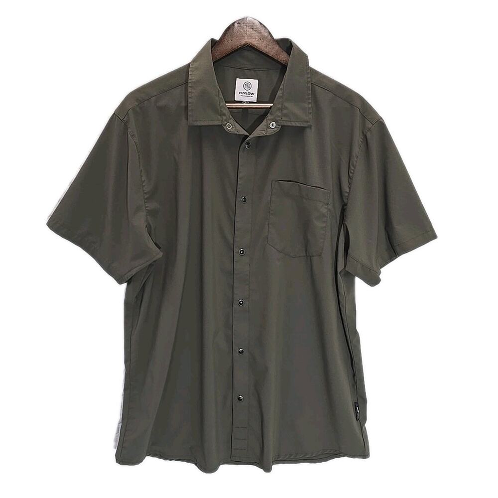 Flylow Men's XL Short Sleeve Snap Front Shirt Trail Hiking Outdoor Olive Green